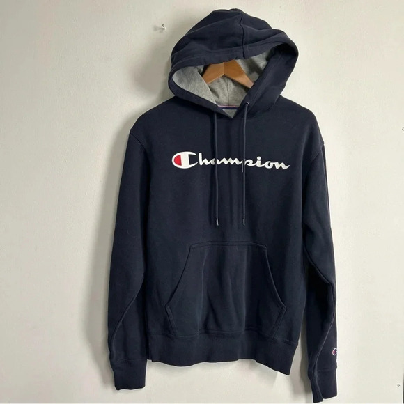Champion Spellout Hoodie Adult Small Blue Sweatshirt Pullover‎ Unisex Athletic - Picture 4 of 9